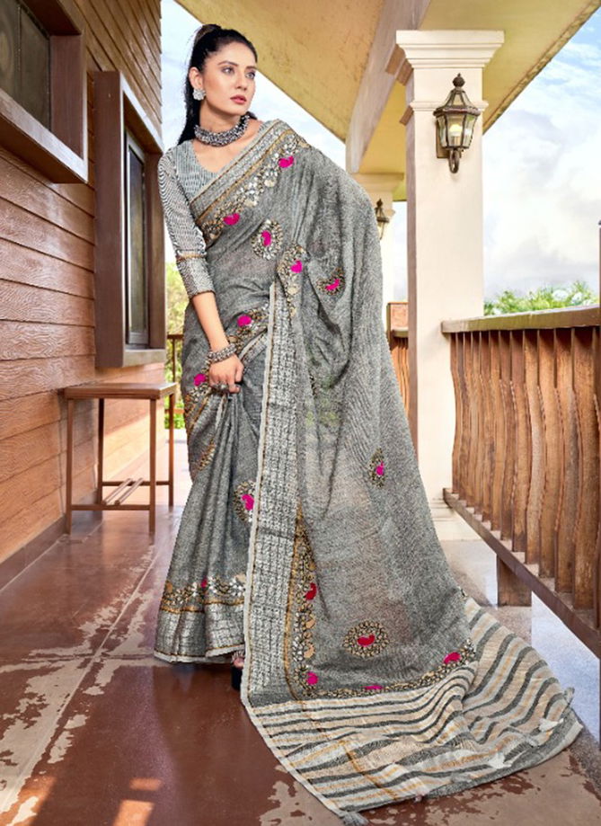 RAJYOG SANAYAA ANDAZ Latest fancy Designer Heavy Wedding Wear Soft linen with Beautiful Gotapatti Border Sree Collection